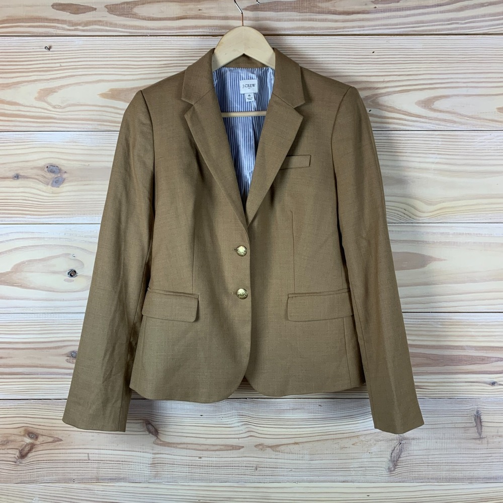 J‎ Crew Blazer Women 6 Camel Original Schoolboy Wool Gold Button Preppy